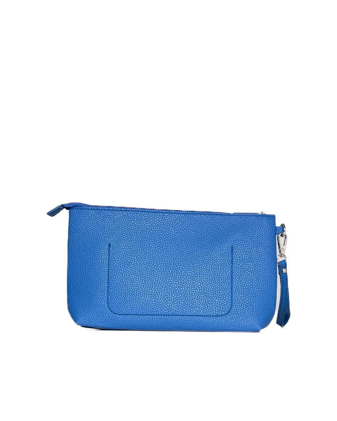 Clutch in ecopelle a grana con logo sul davanti e cinturino da polso PRINCESS BLUE DORABELLA EASY