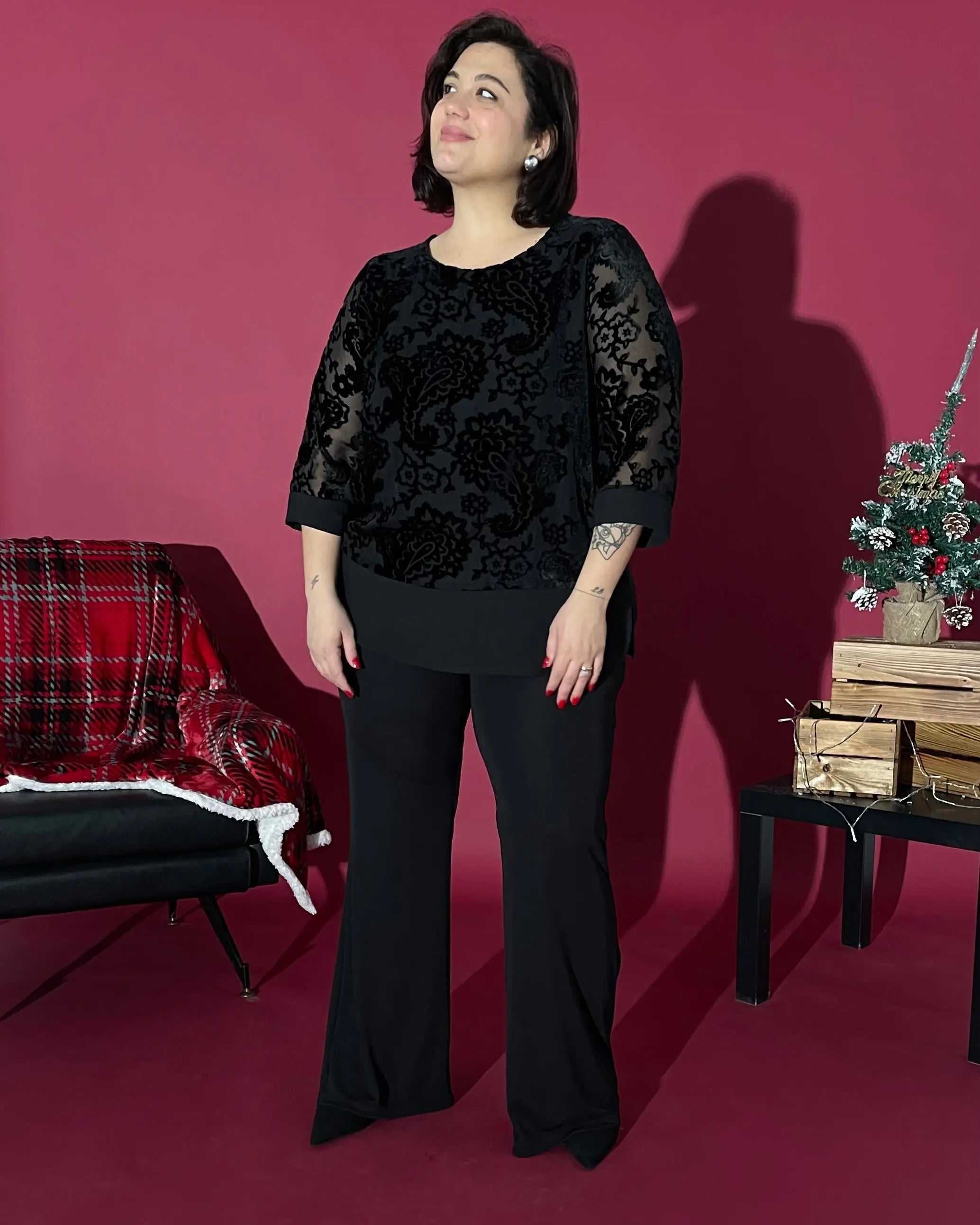 Completo jacquard floccato NERO DORABELLA PIU'