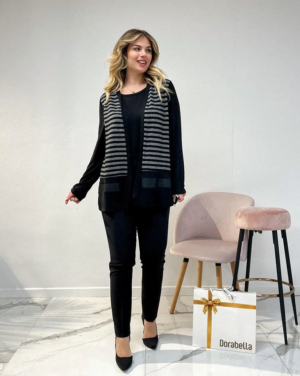 Finto twinset fantasia NERO-GRIGIO DORABELLA XXL