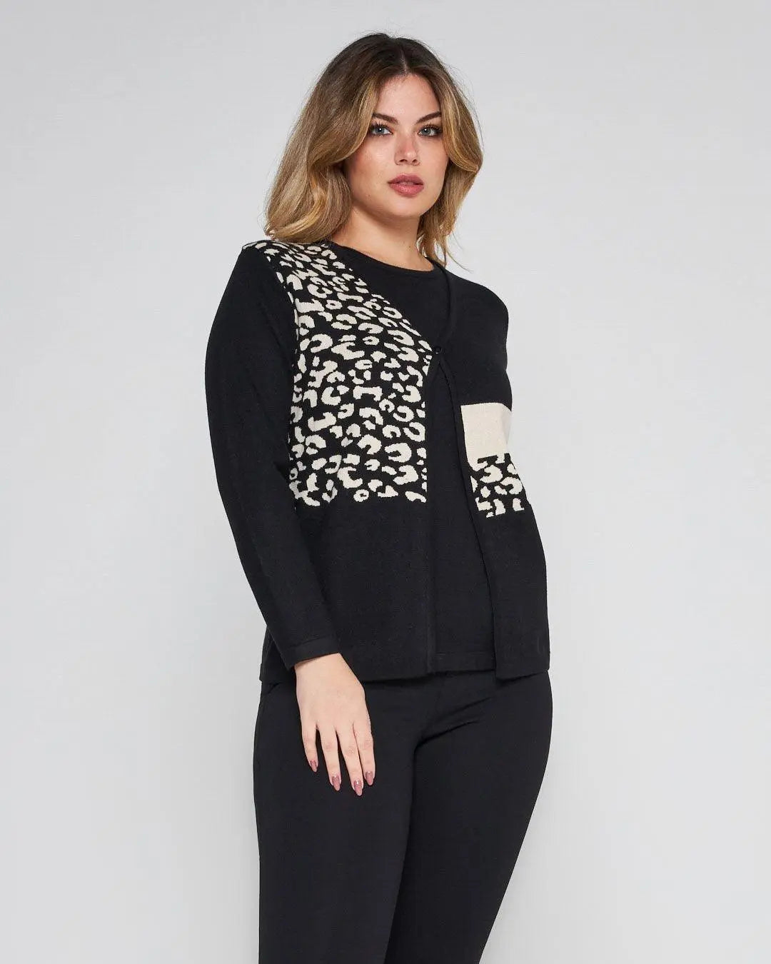 Finto twinset jacquard con bottoncini NERO DORABELLA