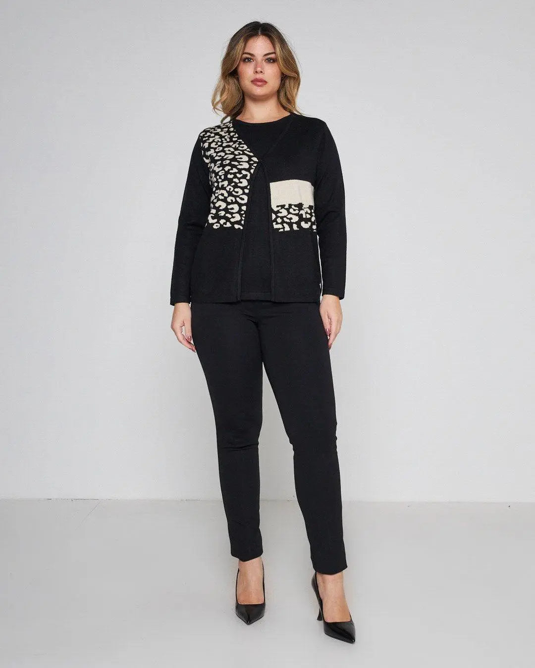 Finto twinset jacquard con bottoncini NERO DORABELLA