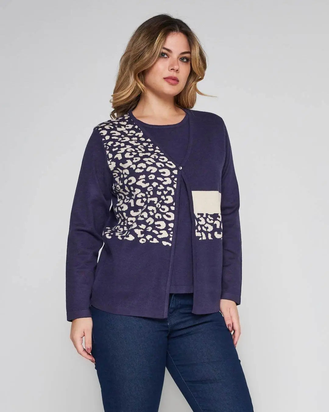 Finto twinset jacquard con bottoncini VIOLA DORABELLA