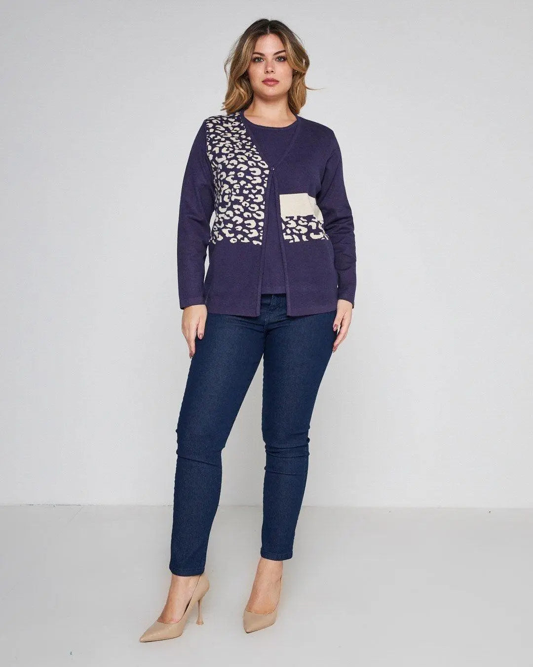 Finto twinset jacquard con bottoncini VIOLA DORABELLA