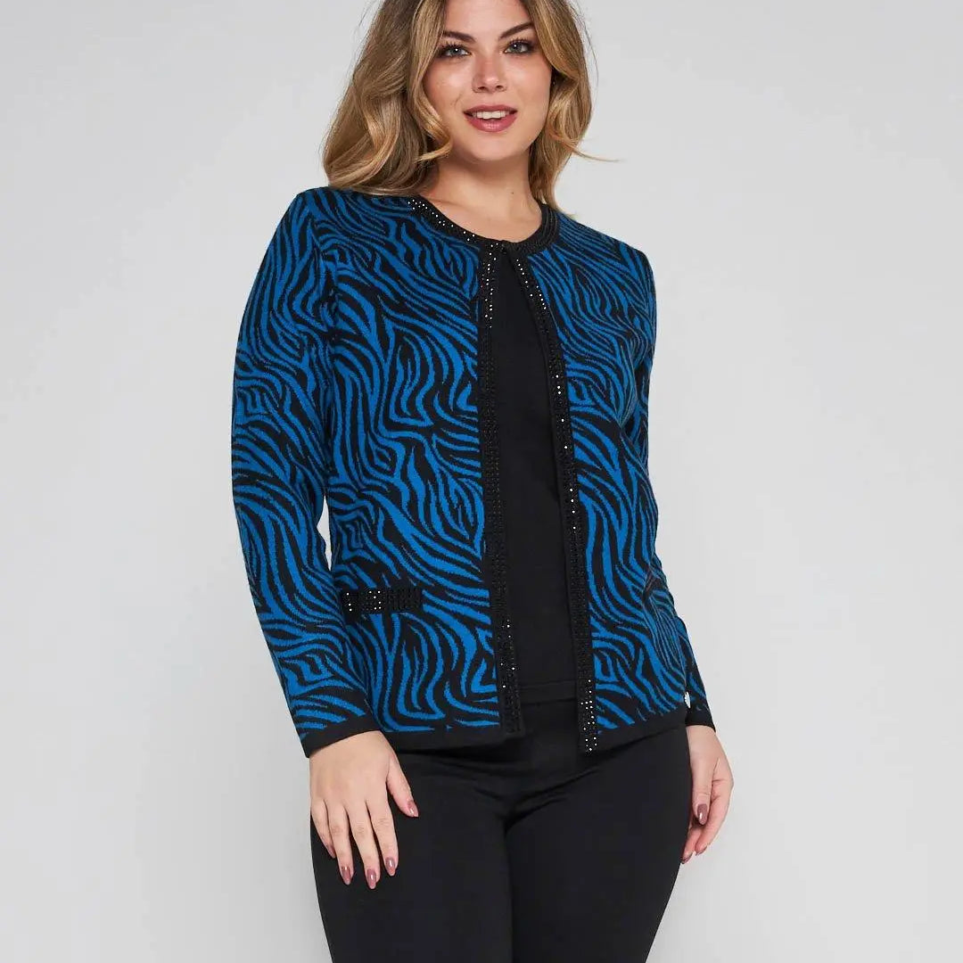 Finto twinset jacquard con strass PAVONE DORABELLA