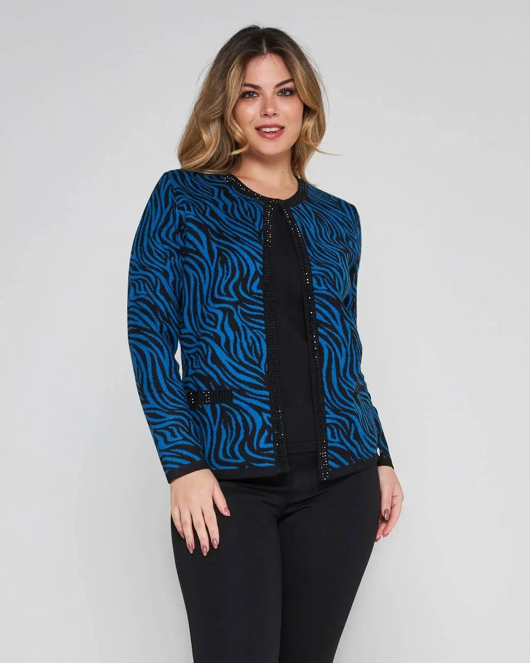 Finto twinset jacquard con strass PAVONE DORABELLA