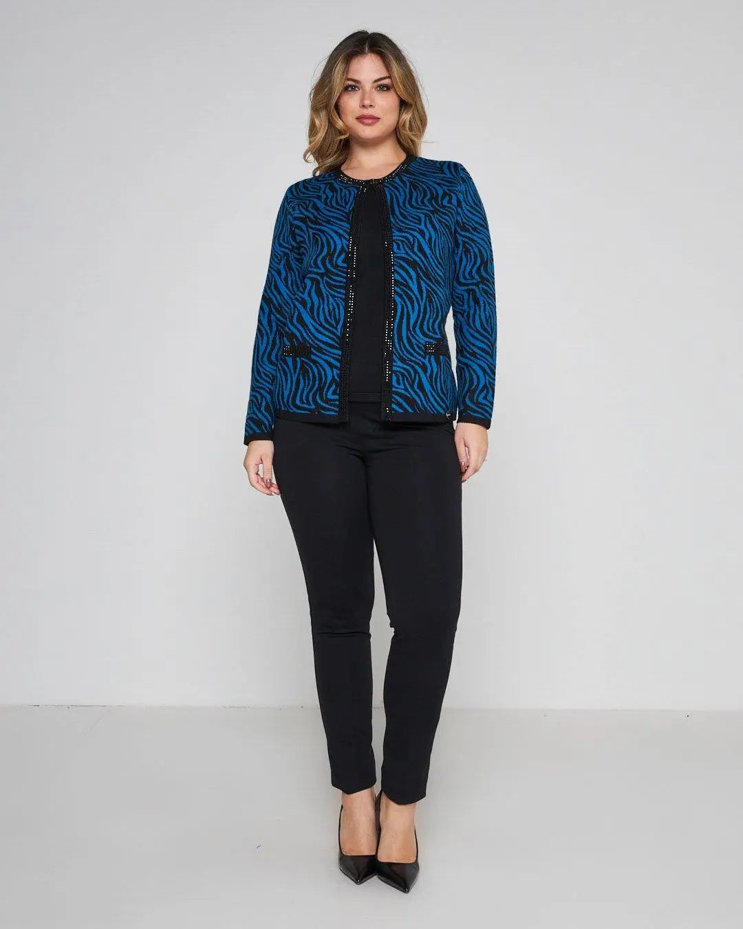 Finto twinset jacquard con strass PAVONE DORABELLA