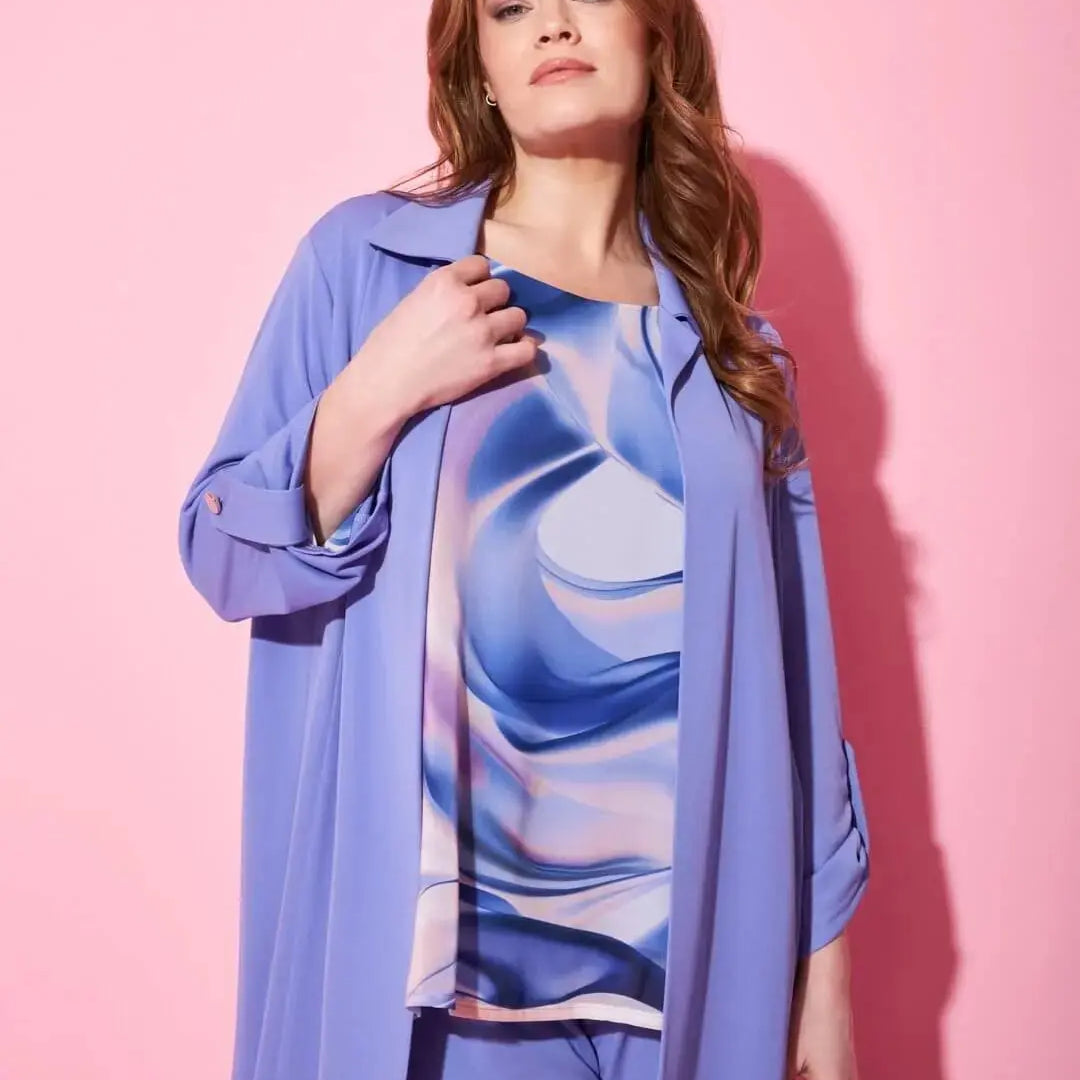 Giacca aperta in cady elasticizzato con maniche raccolte con dettaglio bottone LAVANDA DORABELLA PIU' 49