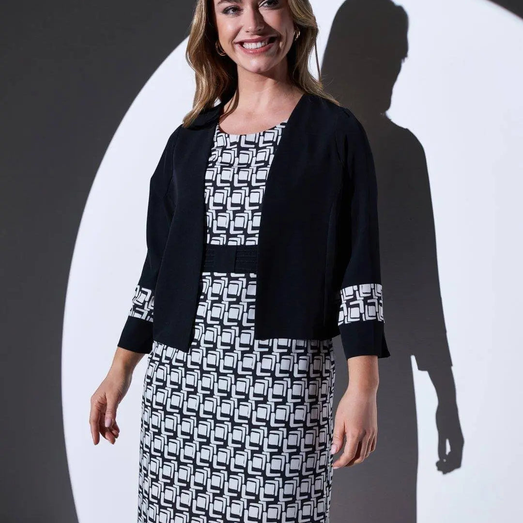 Giacca bolerino in cady unito con inserti fantasia Optical NERO DORABELLA XXL