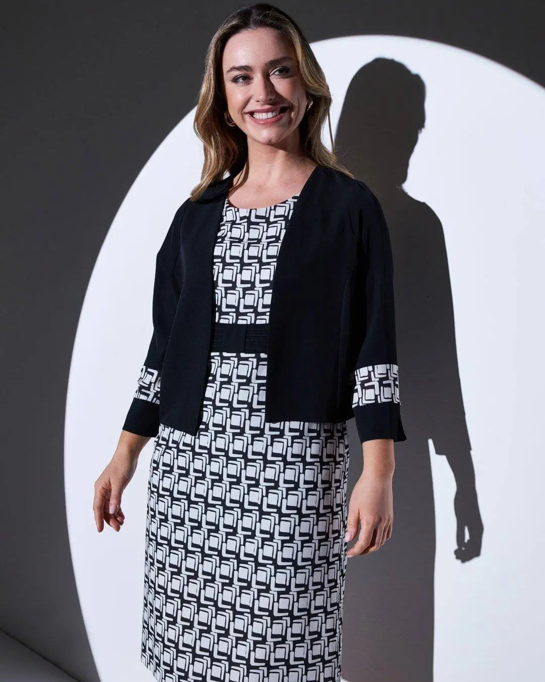 Giacca bolerino in cady unito con inserti fantasia Optical NERO DORABELLA XXL