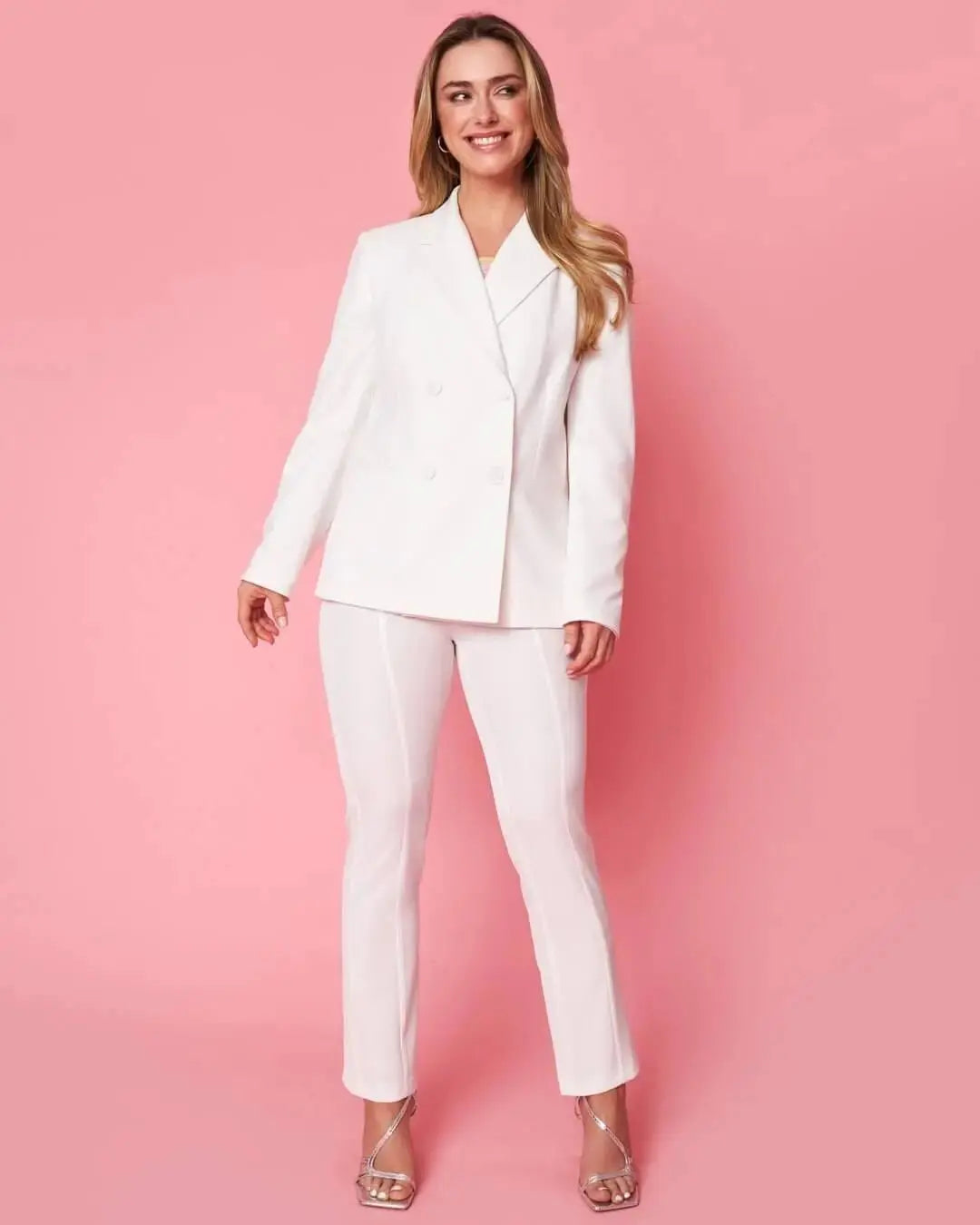 Giacca doppiopetto in cady elasticizzato con bottoni in tinta OFF WHITE DORABELLA