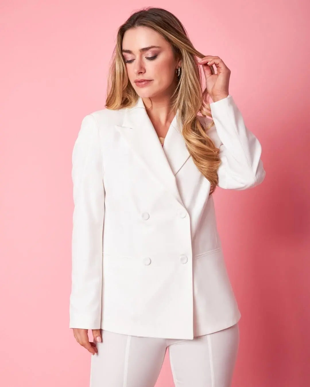 Giacca doppiopetto in cady elasticizzato con bottoni in tinta OFF WHITE DORABELLA