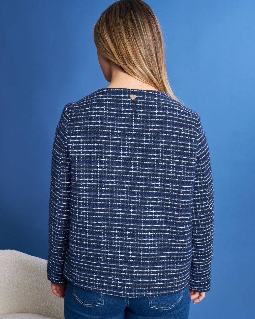 Giacca girocollo in tweed di misto cotone bi-colore BLU DORABELLA