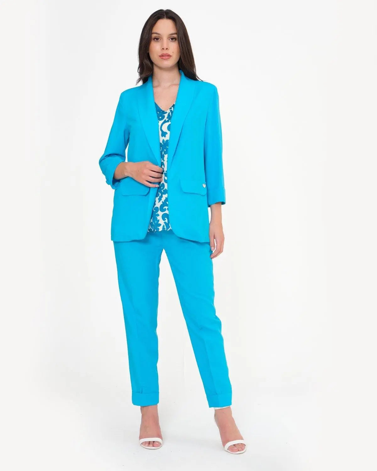 Giacca in misto lino e viscosa TURCHESE DORABELLA