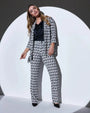 Giacca monopetto in cady stampato fantasia Optical con maniche a tre quarti NERO-BIANCO DORABELLA COUTURE XXL