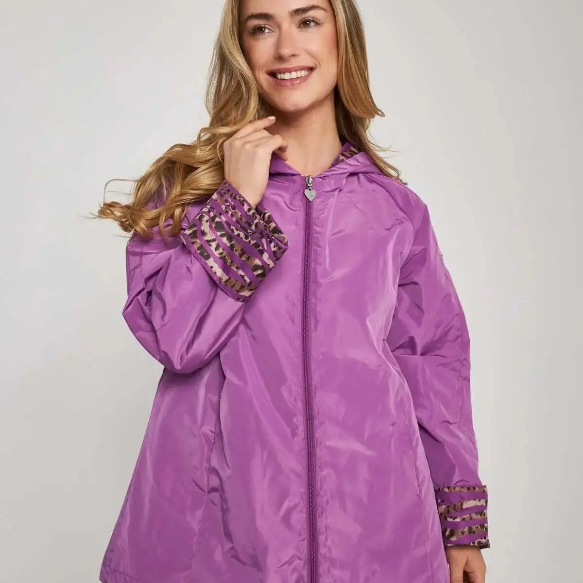 Giubbino in nylon con cappuccio e fodera fantasia ORCHIDEA DORABELLA XXL