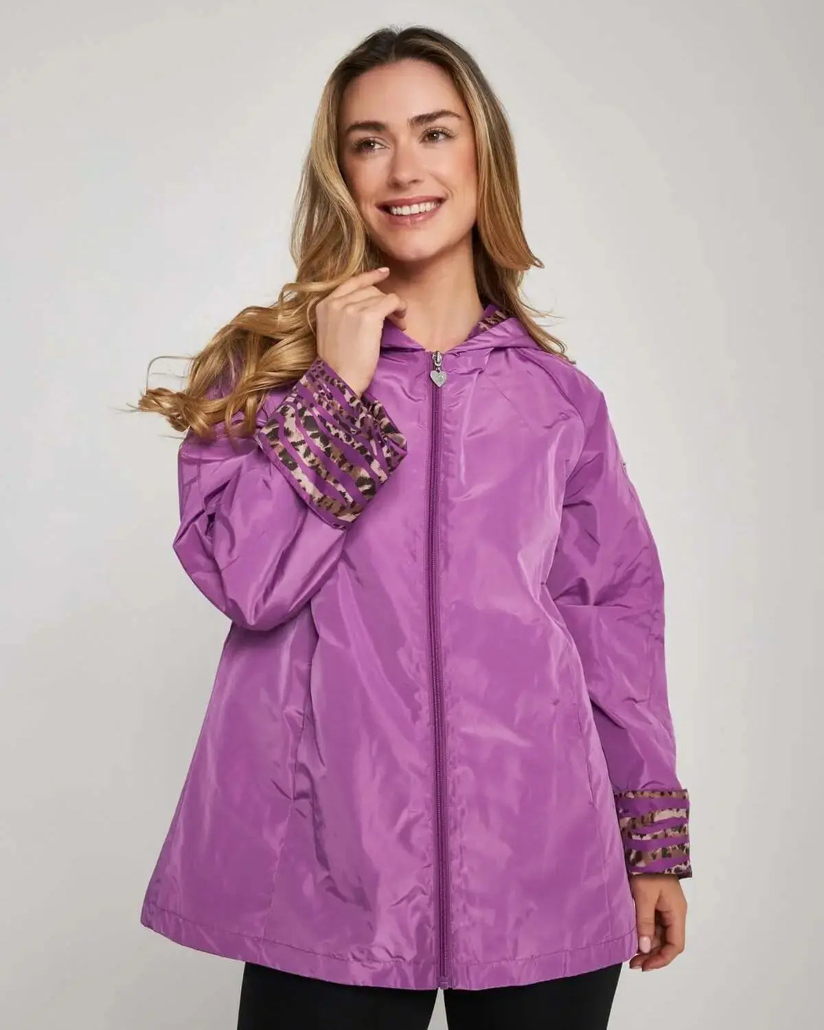 Giubbino in nylon con cappuccio e fodera fantasia ORCHIDEA DORABELLA XXL