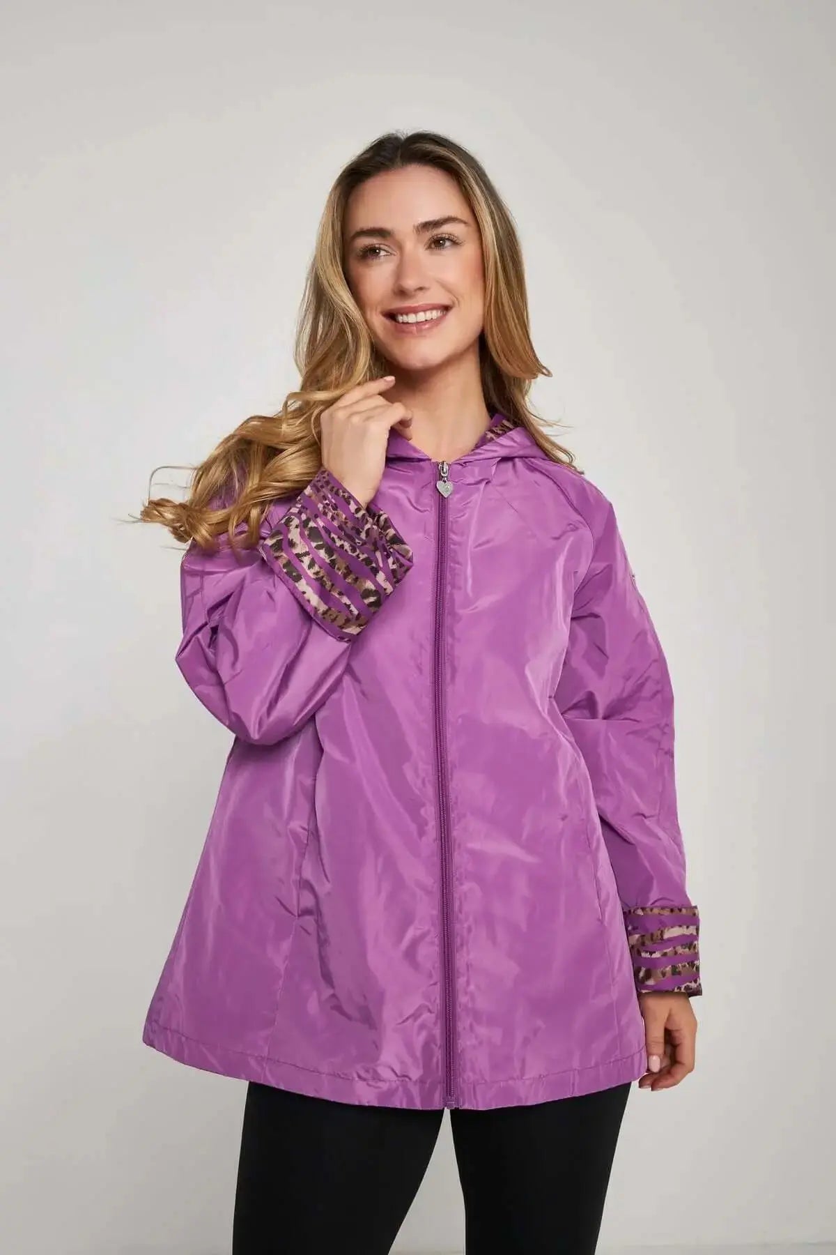 Giubbino in nylon con cappuccio e fodera fantasia ORCHIDEA DORABELLA XXL
