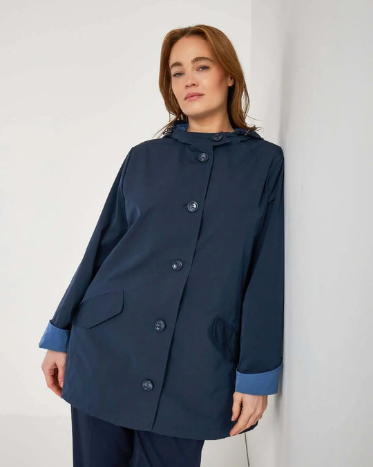 Giubbino in nylon con cappuccio e profili a contrasto BLU DORABELLA PIU'