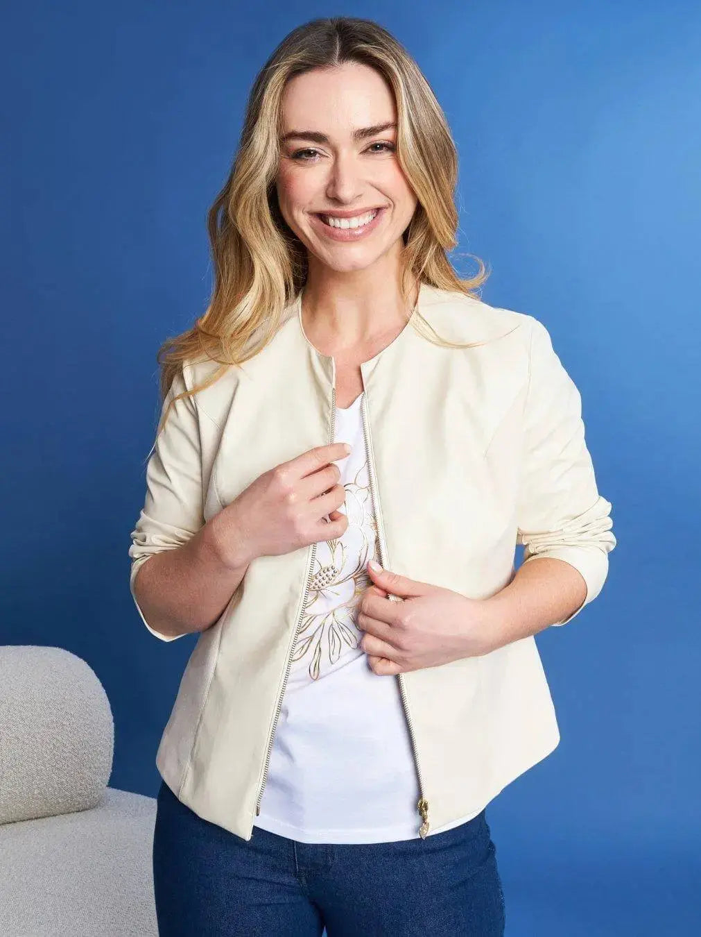 Giubbino senza collo in eco-pelle BEIGE DORABELLA XXL