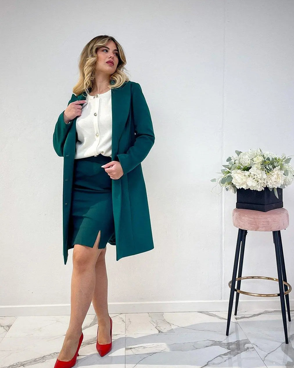 Gonna a tubino con tagli e spacchi frontali VERDE DORABELLA 54