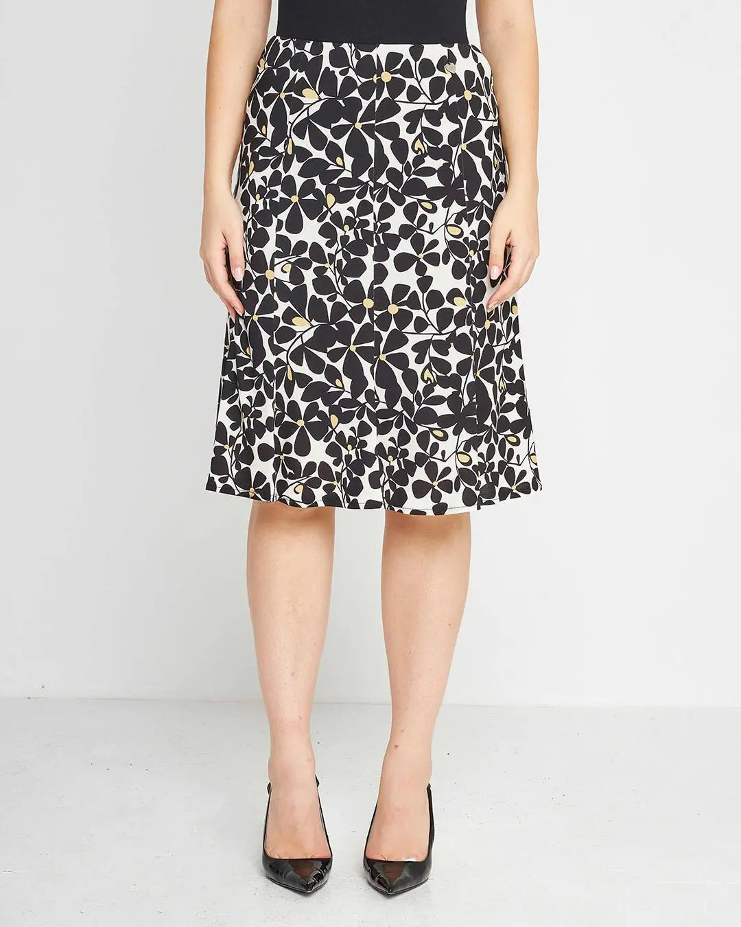 Gonna godet glam flower Nero DORABELLA XXL
