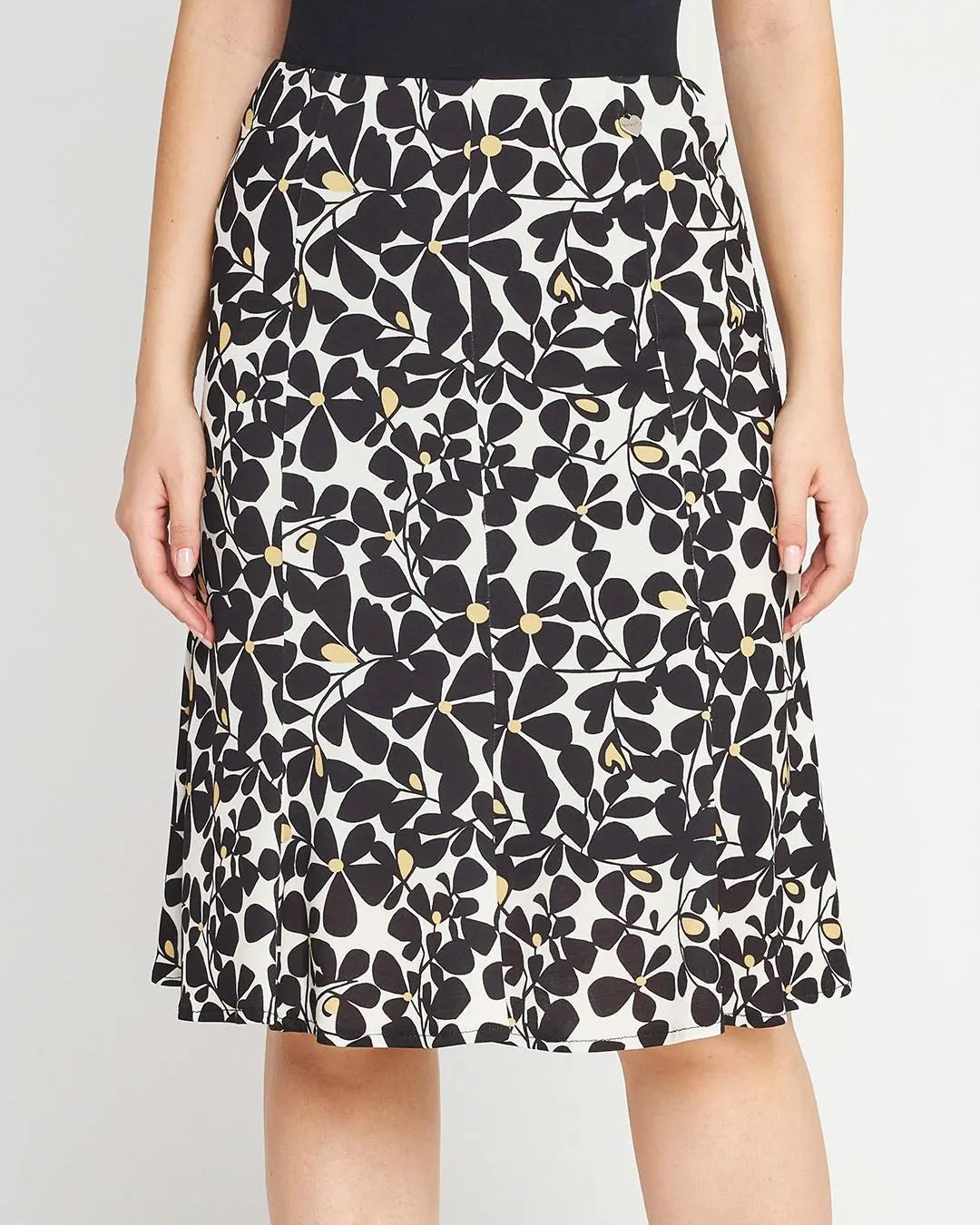 Gonna godet glam flower Nero DORABELLA
