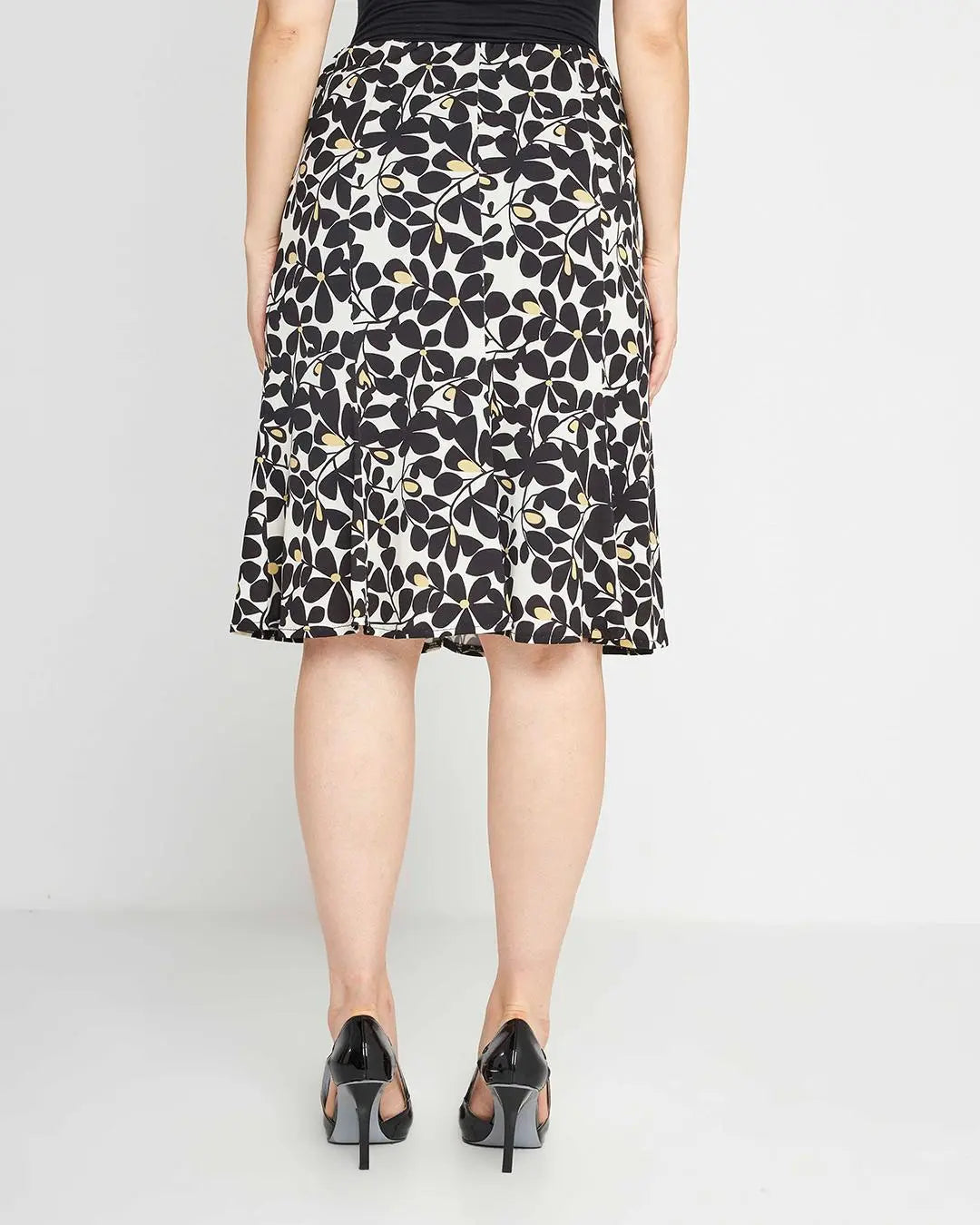 Gonna godet glam flower Nero DORABELLA