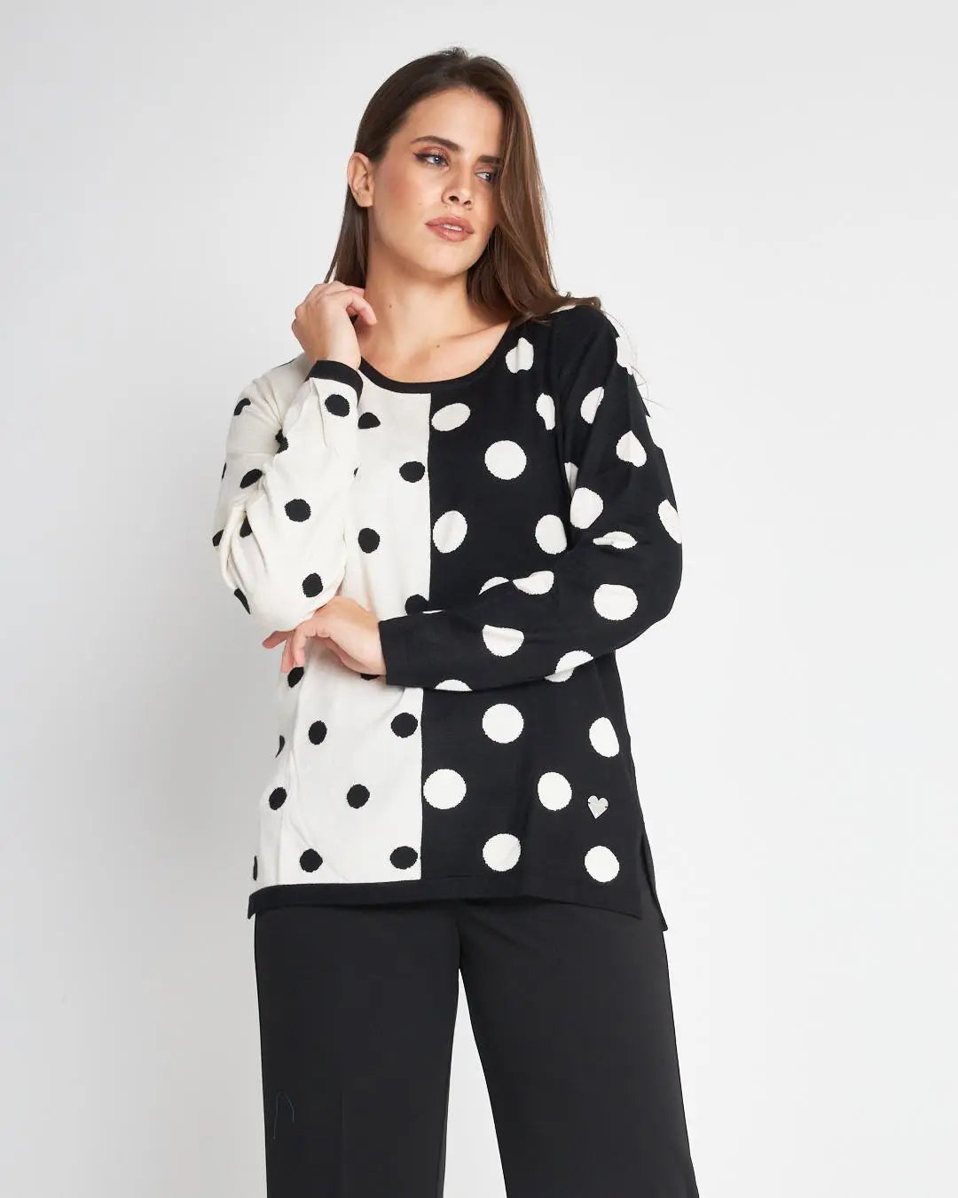 MAGLIA GIROCOLLO POIS NERO DORABELLA PIU'