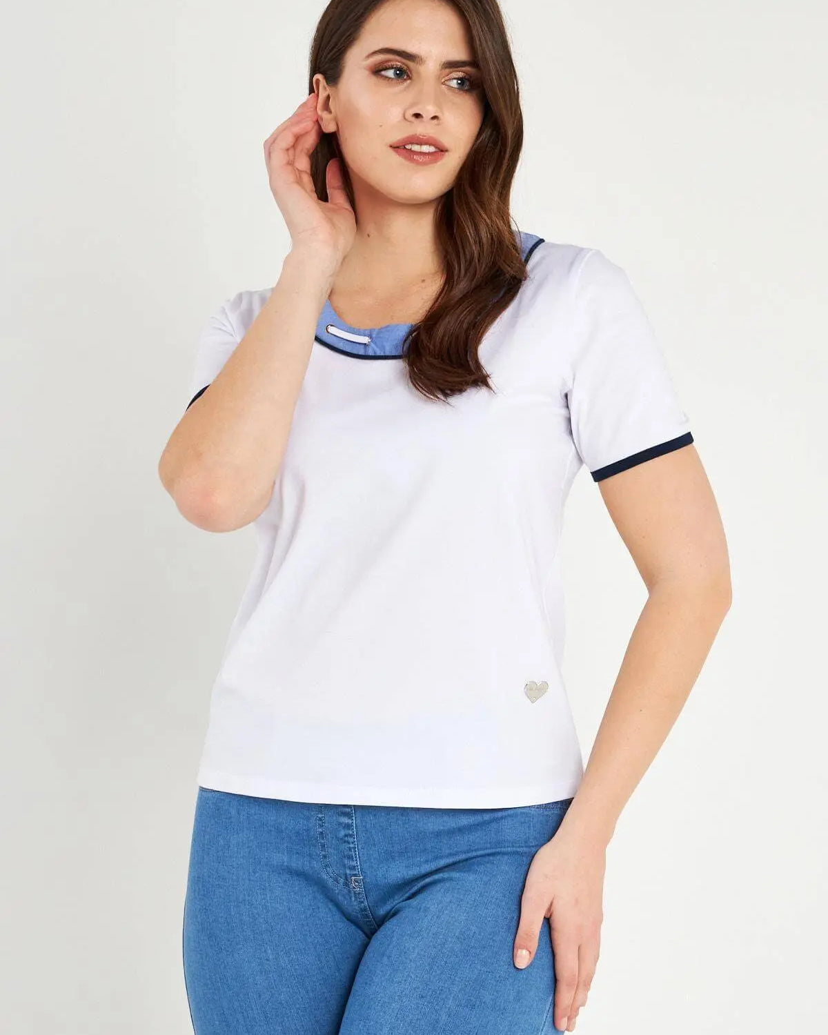 MAGLIA SCOLLO DENIM WHITE DORABELLA