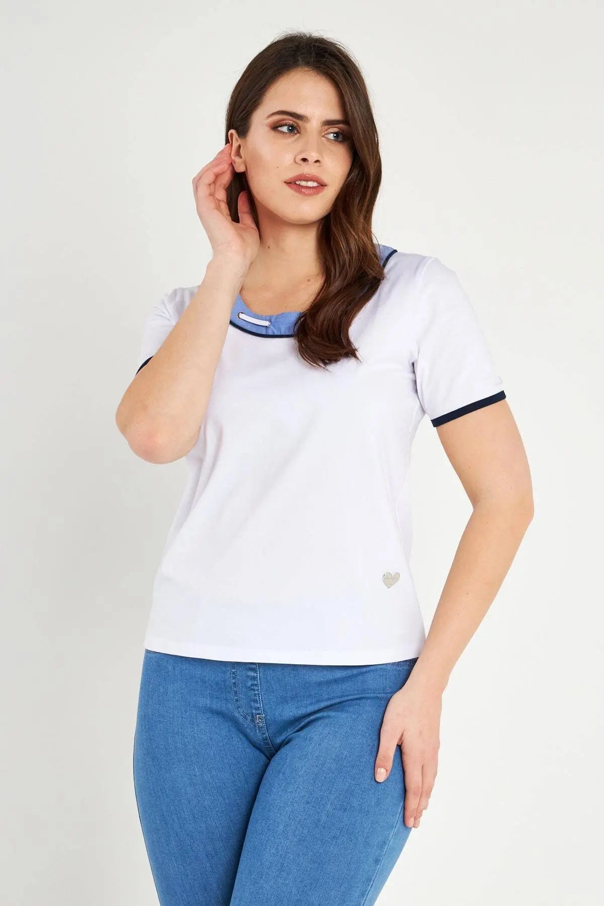MAGLIA SCOLLO DENIM WHITE DORABELLA