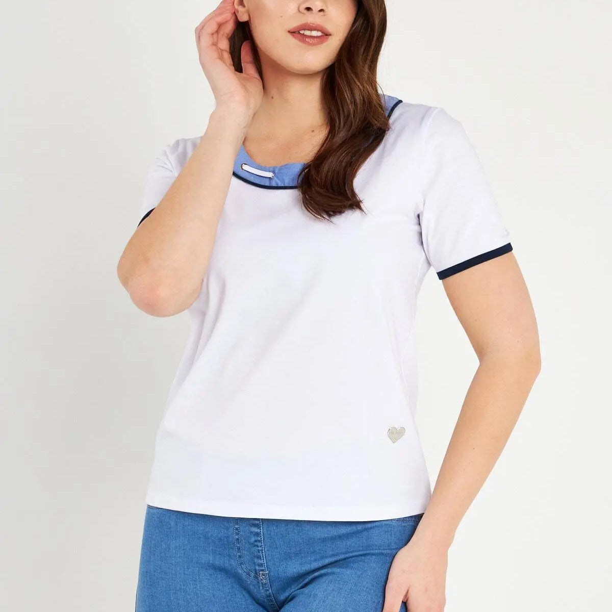MAGLIA SCOLLO DENIM WHITE DORABELLA XL