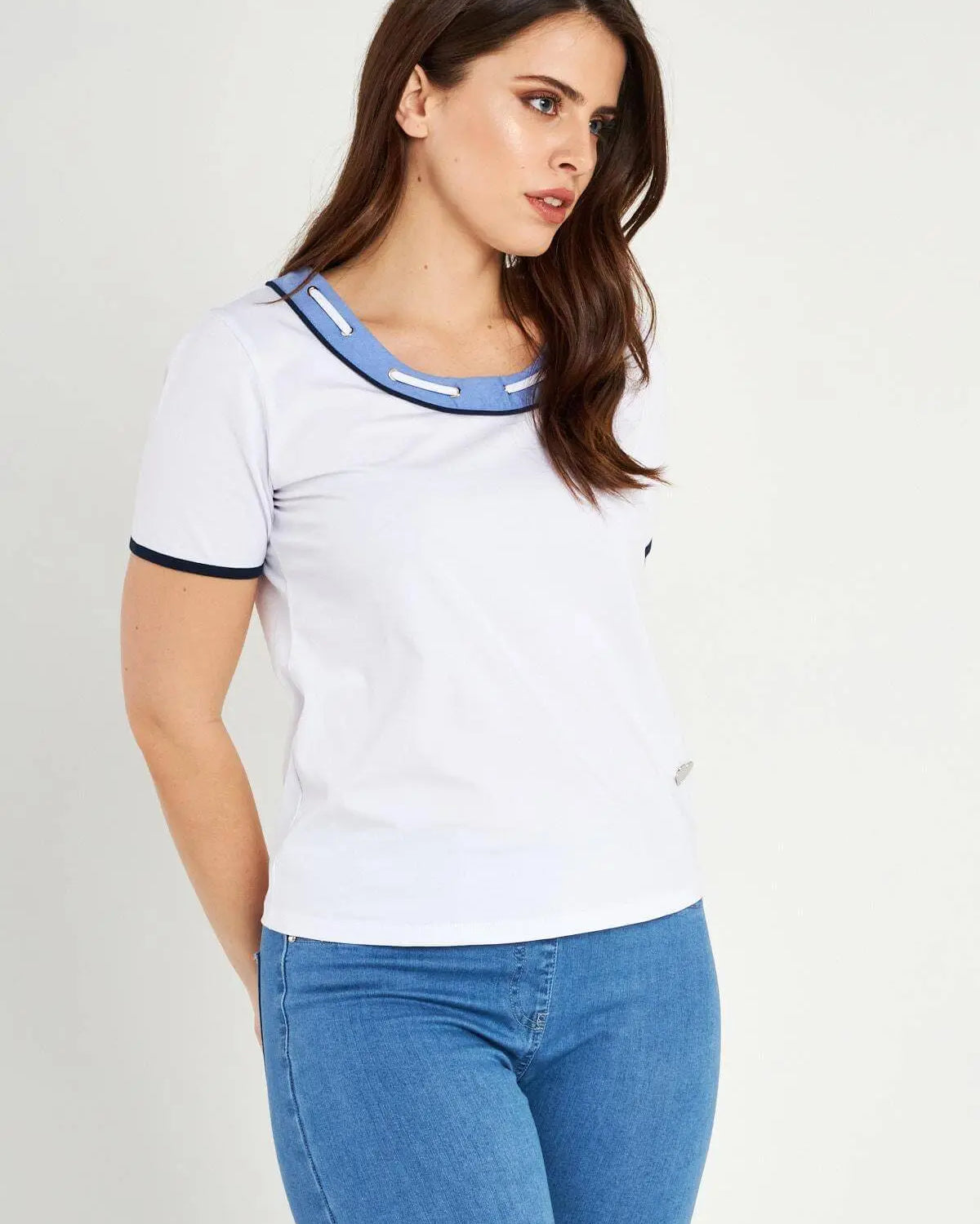 MAGLIA SCOLLO DENIM WHITE DORABELLA