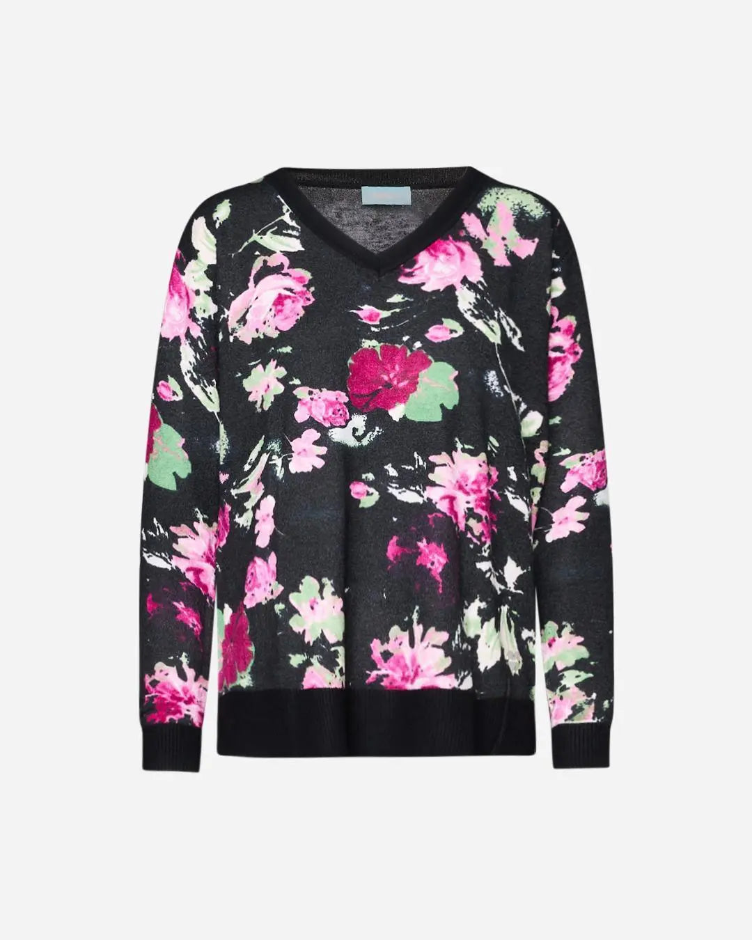 MAGLIA V STAMPA FIORI NERO DORABELLA