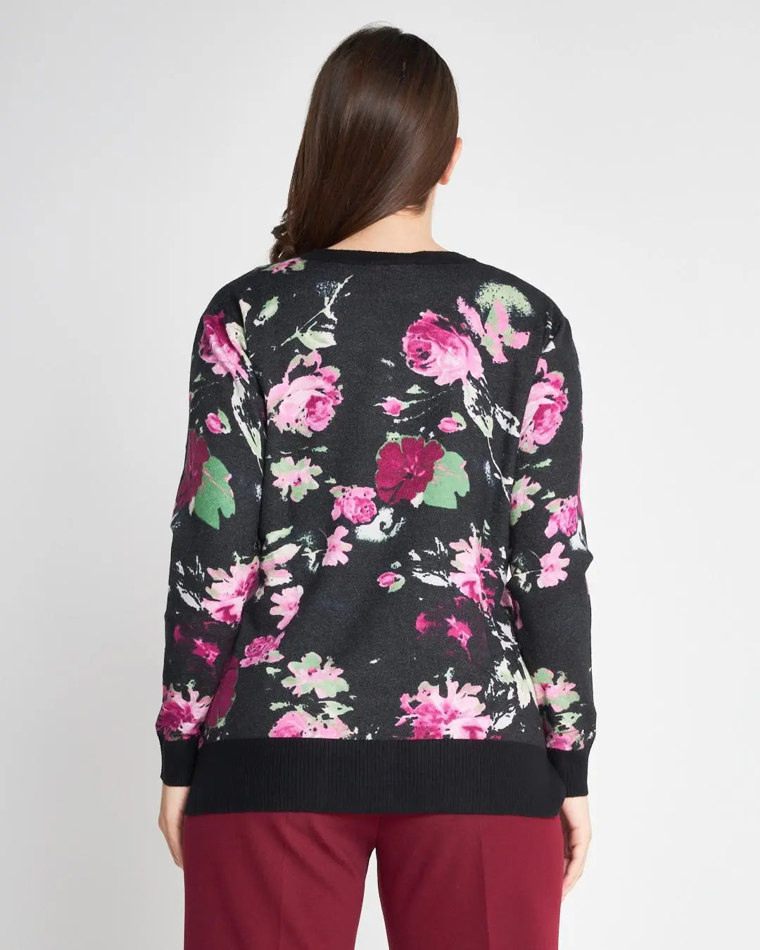 MAGLIA V STAMPA FIORI NERO DORABELLA