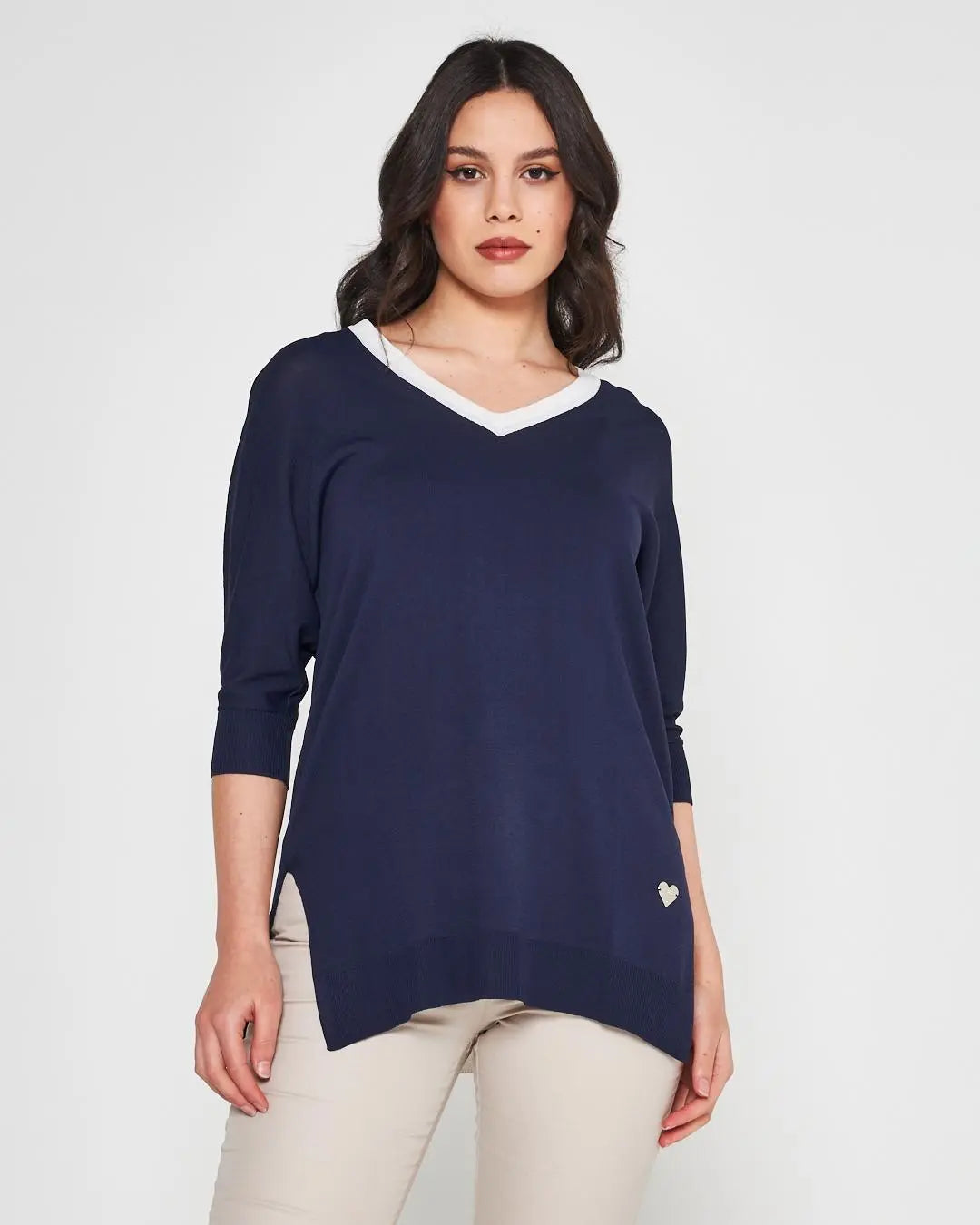 Maglia V BLUE NAVY DORABELLA XL
