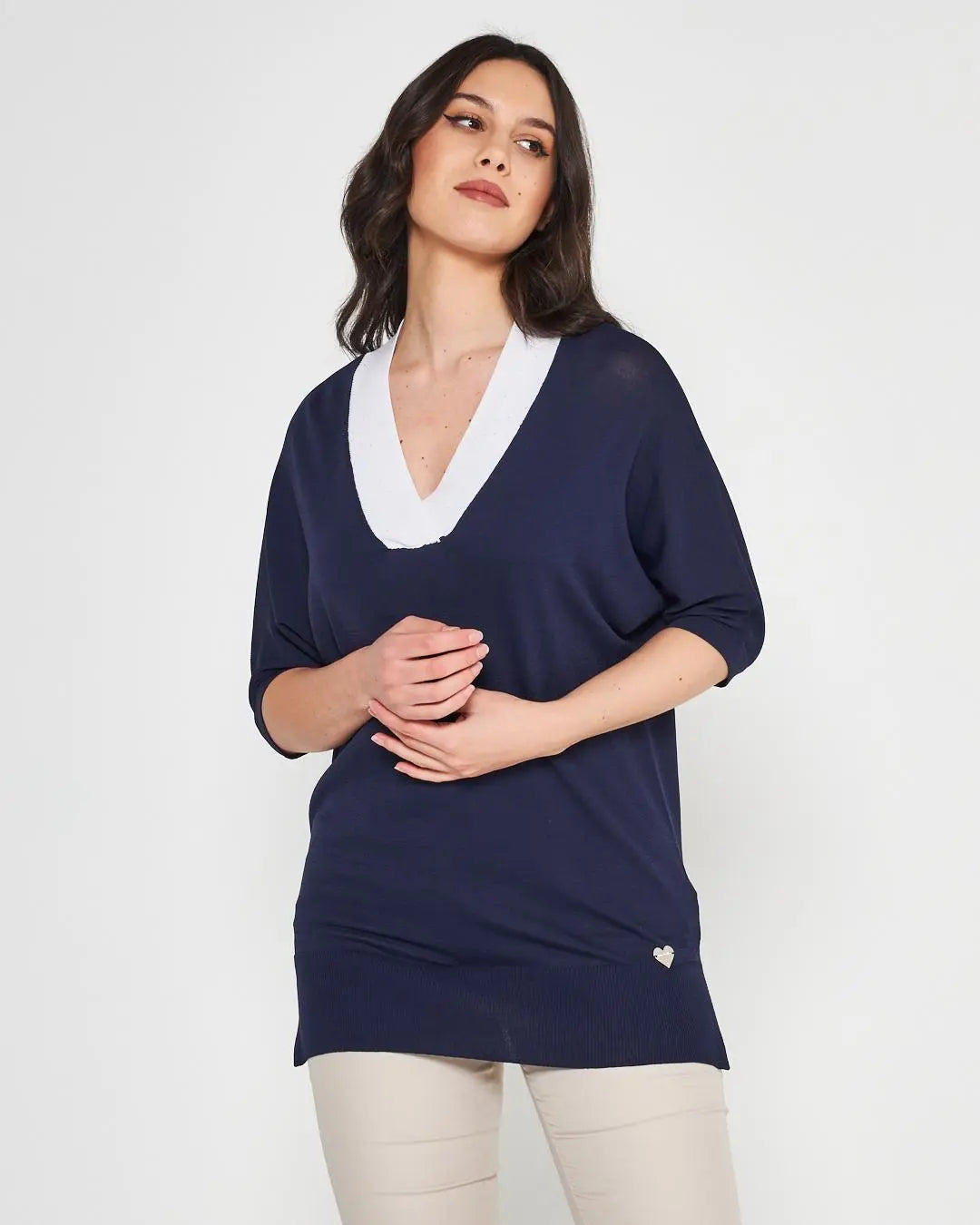 Maglia V BLUE NAVY DORABELLA