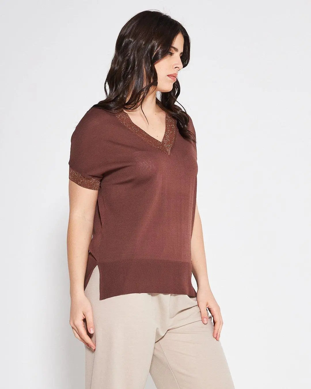 Maglia V CACAO DORABELLA PIU'