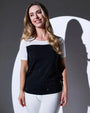 Maglia a maniche corte in filato di misto viscosa bi-colore con applicazione di strass NERO DORABELLA XL