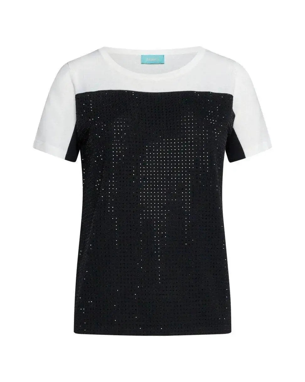 Maglia a maniche corte in filato di misto viscosa bi-colore con applicazione di strass NERO DORABELLA