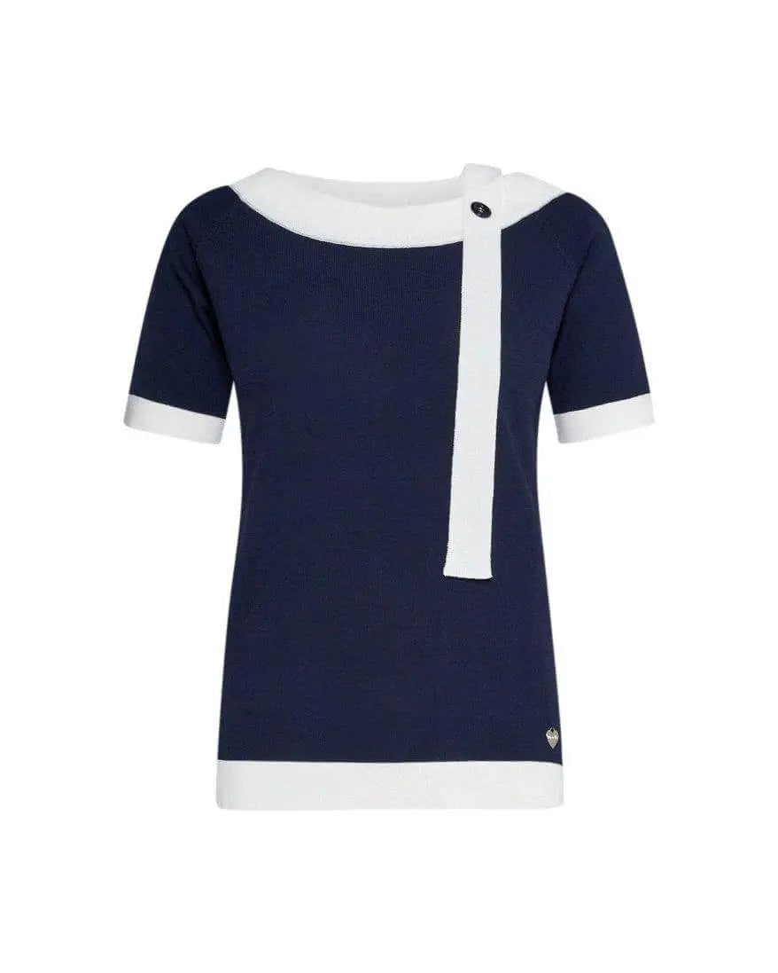 Maglia a maniche corte in filato di misto viscosa con bordi a contrasto BLU DORABELLA