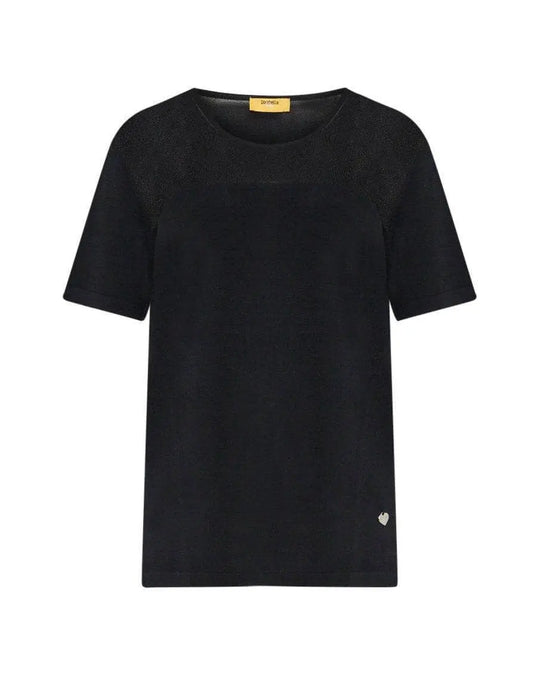 Maglia a maniche corte in filato di misto viscosa con carré in tulle NERO DORABELLA PIU'