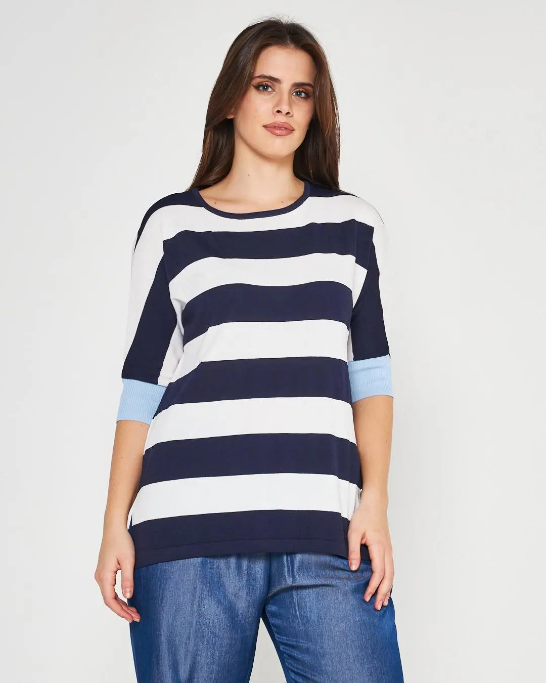 Maglia a righe BLUE NAVY-BIANCO DORABELLA PIU' XXXL