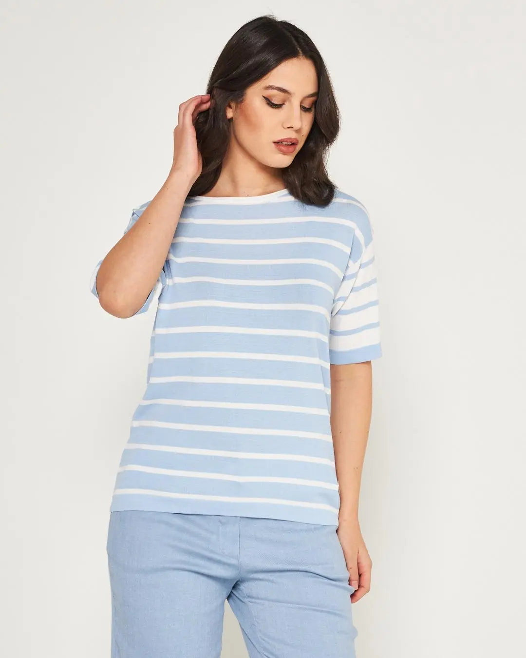Maglia a righe Celeste DORABELLA