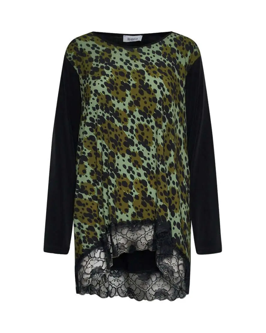 Maglia animalier con pizzo NERO-OLIVA DORABELLA PIU' 55