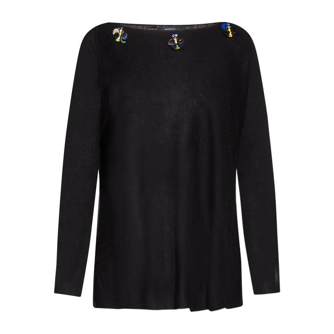 Maglia applicazione fiori NERO IRONICA XL