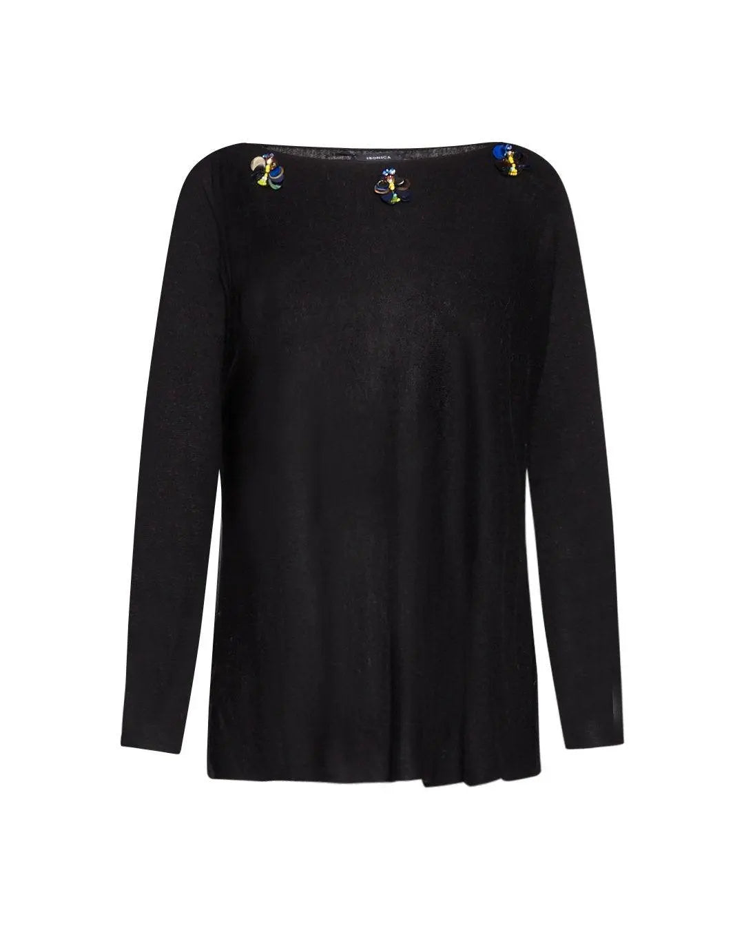 Maglia applicazione fiori NERO IRONICA XL