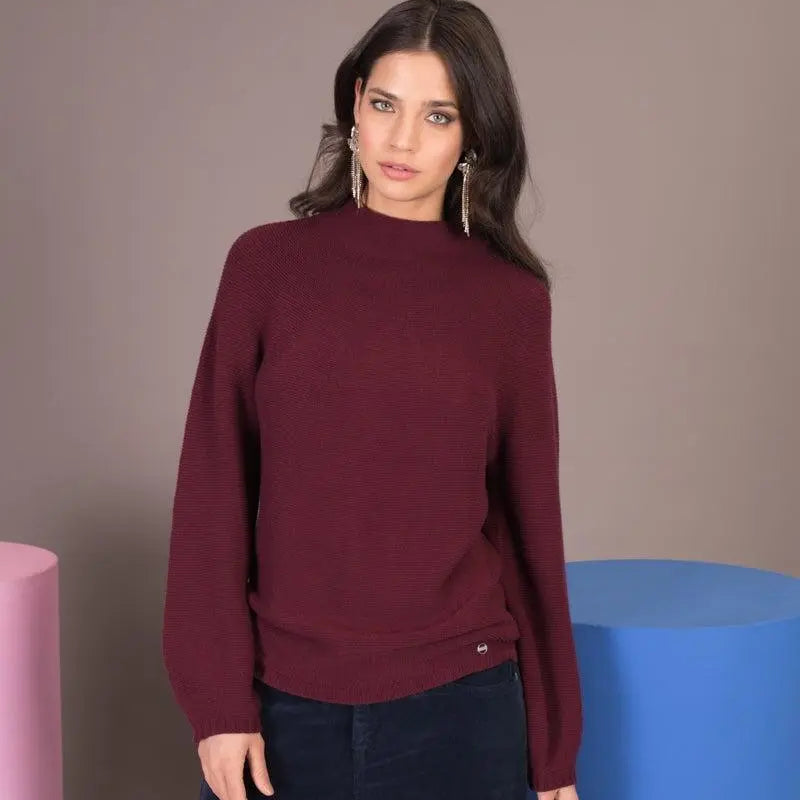 Maglia basic a mezzo collo BORDEAUX IRONICA XL