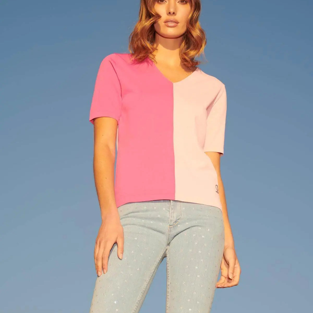 Maglia bi-colore GERANIO-PINK DORABELLA XL