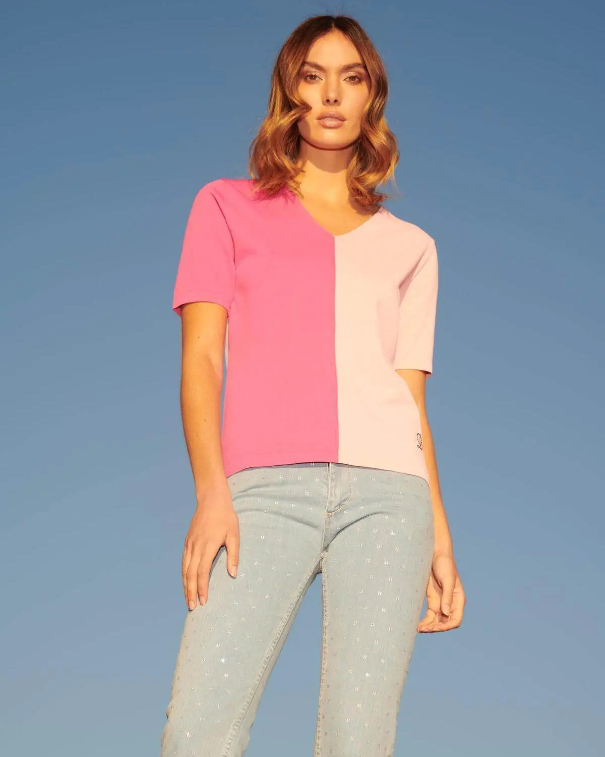 Maglia bi-colore GERANIO-PINK DORABELLA XL