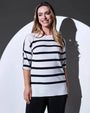 Maglia bi-colore a righe in filato di misto viscosa con scollo a barca BIANCO-NERO DORABELLA XL